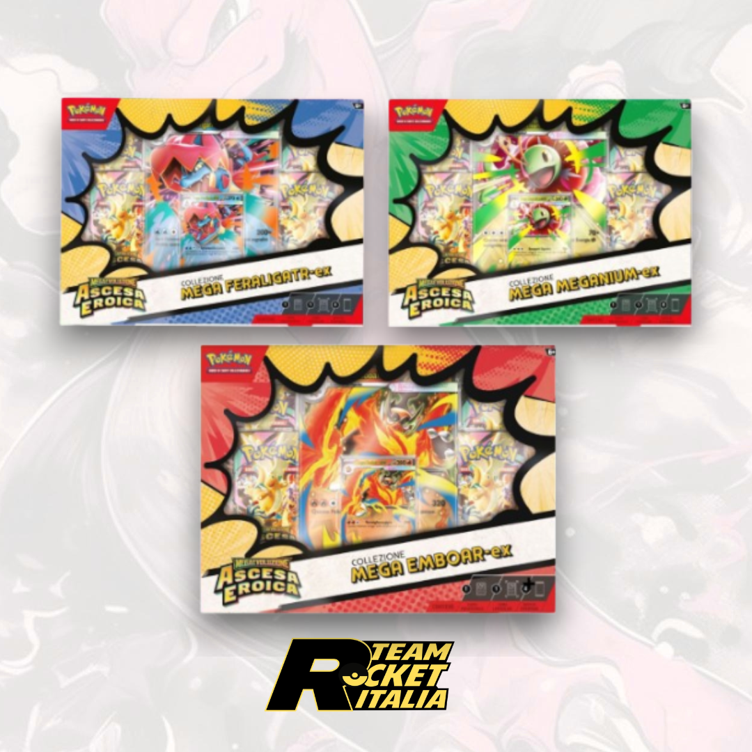 Megaevoluzioni: Ascesa Eroica - Bundle Collezioni Emboar, Feraligatr, Meganium - - Italiano Mega Evoluzioni