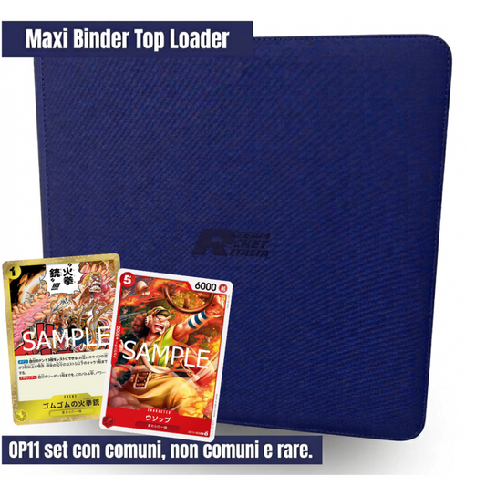 Maxi Binder Top-Loader Electric Blue (12 tasche) + Master Set OP11 ENG ( comuni, non comuni e rare)